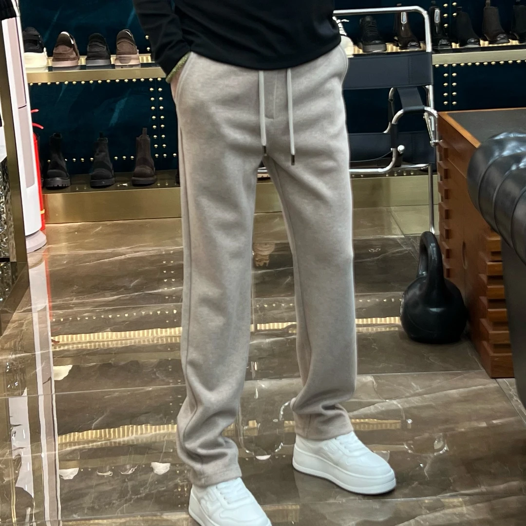 33902秋冬高山羊毛桑蚕丝天丝混纺直筒老钱风肤感休闲裤