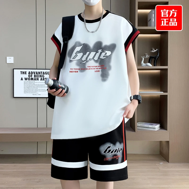 2025年夏季新品男生休闲运动无袖套装青少年学生薄款两件套篮球服