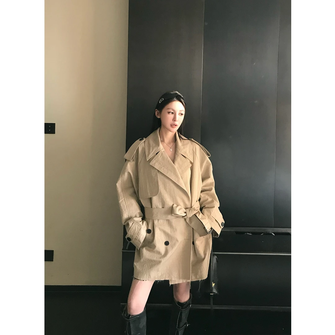 SKK【青苍6折】Skk Store 巴家同款 早春新款经典廓形翻领排扣短款