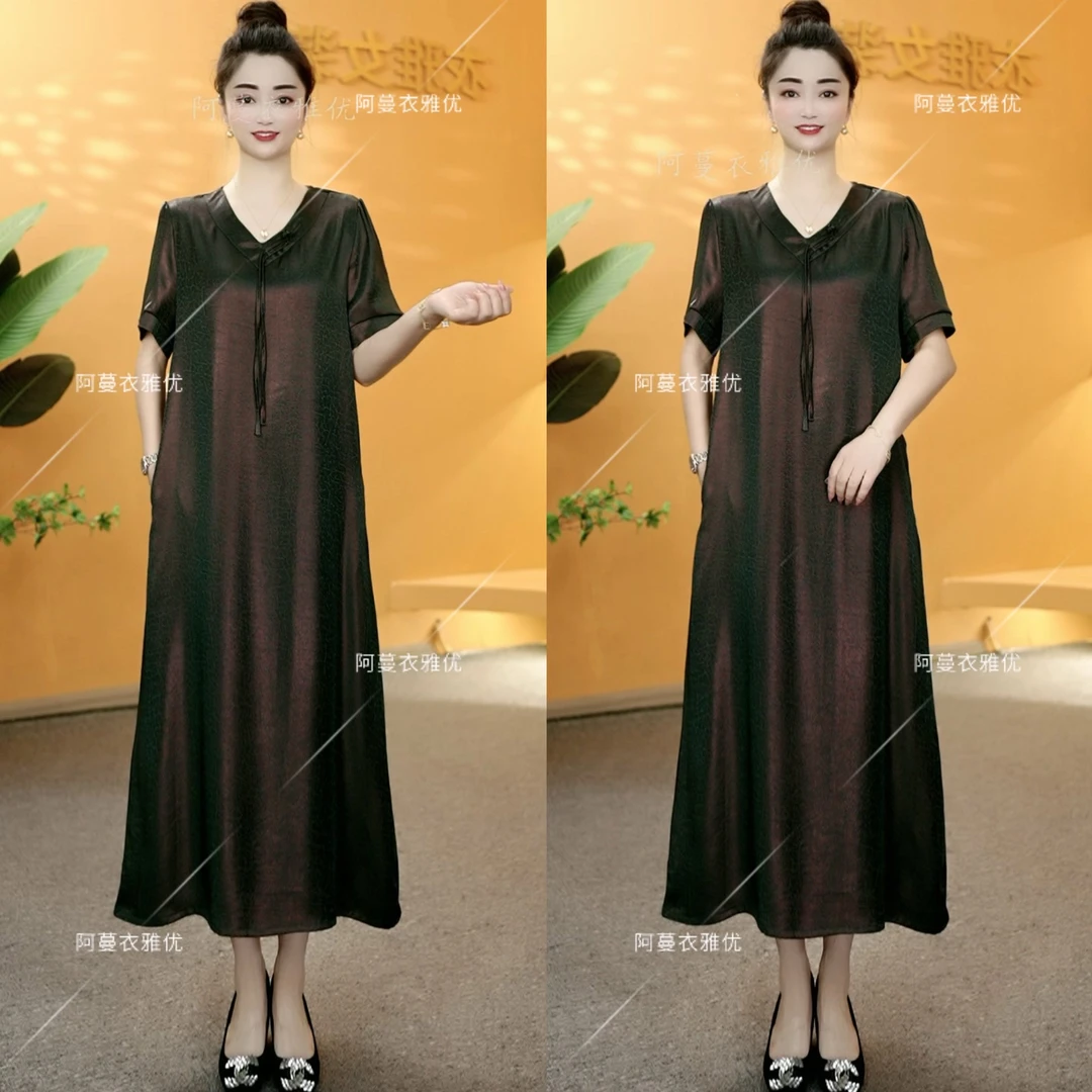 【衣雅严选】8086-1750#夏季新款高定重磅琉璃缎宽松气质显瘦长裙