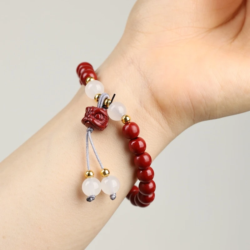 含辰砂工艺品醒狮朱砂单圈手串MK302