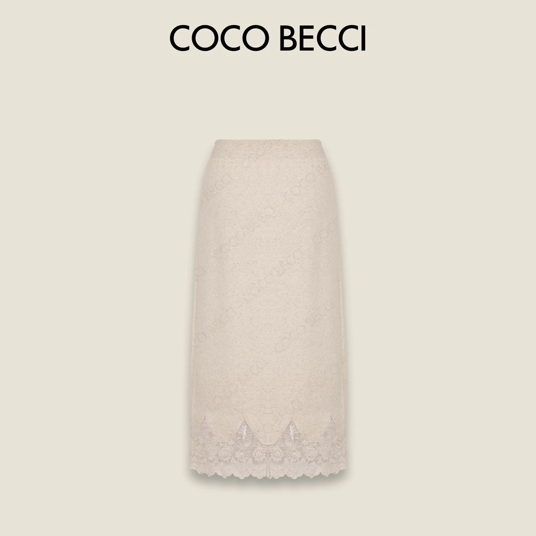 COCO BECCI【蕾丝拼接羊毛裙】绵羊毛兔毛蕾丝花边半裙CFLJD171094
