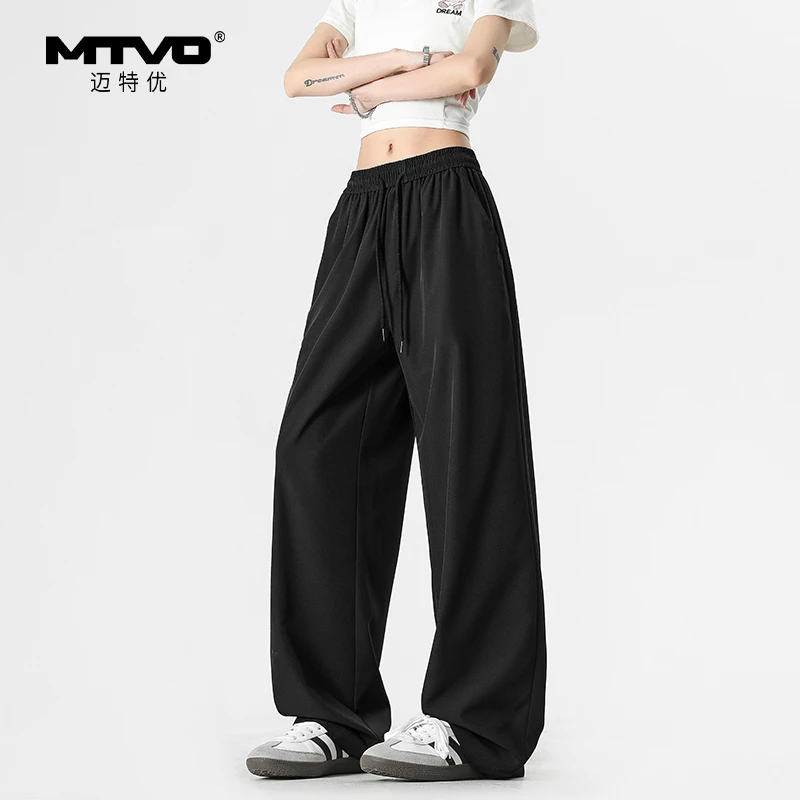 夏季冰丝休闲裤男2025新款直筒薄款透气阔腿西裤运动长裤美式裤子