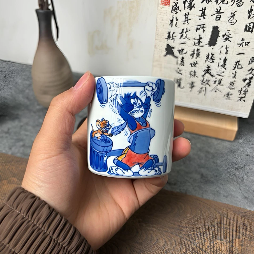景德镇纯手绘釉下青花动漫杯