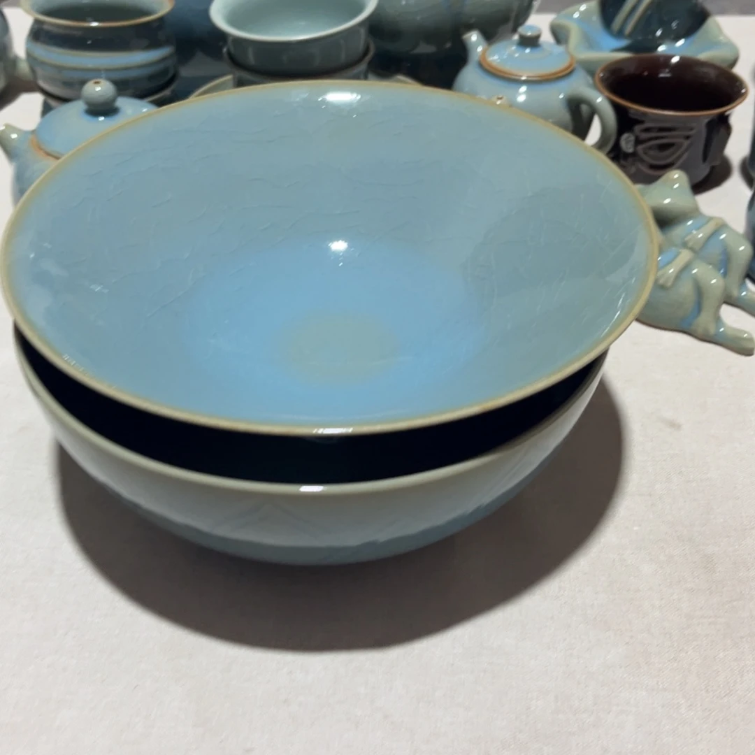 【闪购商品】南**靡盘龙钵一对汝瓷斗笠