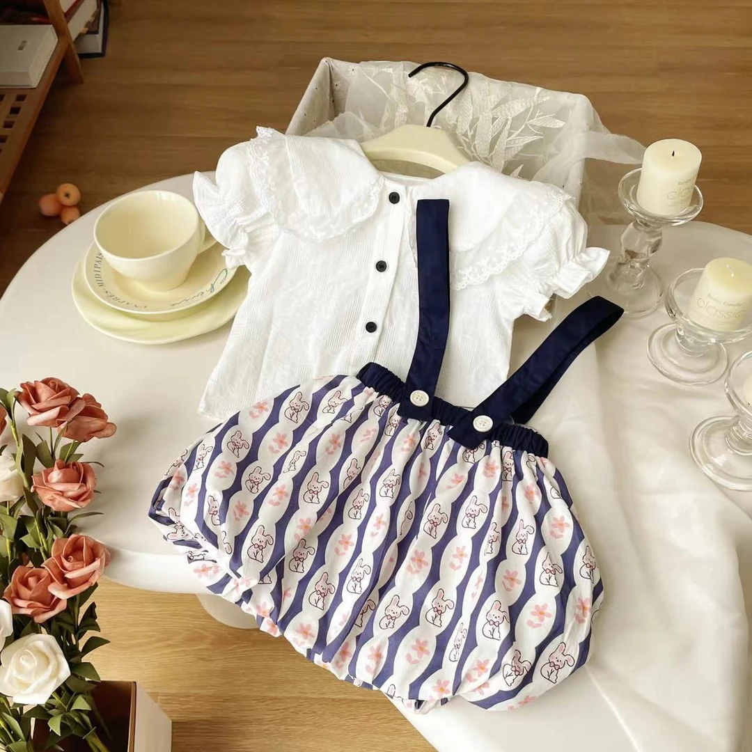【现货】ZD24X011夏季新款儿童套装女童衬衫背带裙两件套甜美女宝