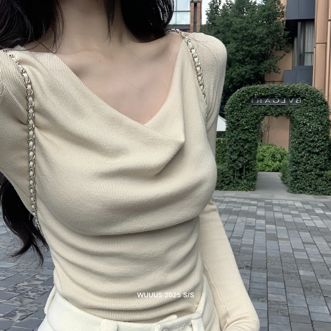 【韩女精髓】可一字肩斜肩荡领毛织衫3088