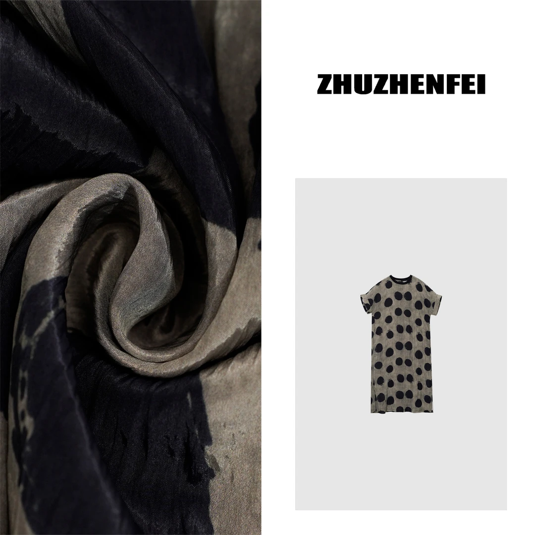 ZHUZHENFEI【波点人丝】人丝短袖宽松直筒百搭显瘦连衣裙Z352152