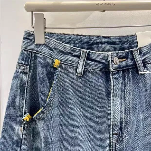 【素简】百搭裤子牛仔裤休闲灯笼裤浅蓝阔腿裤水洗03523