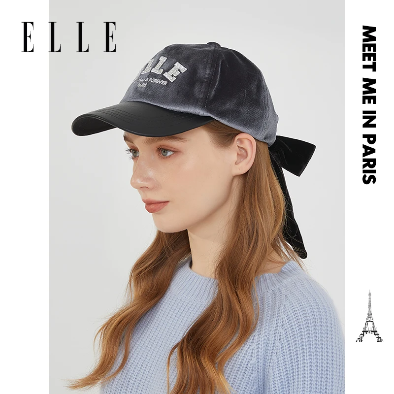 ELLE【专属】刺绣小钻丝绒棒球帽蝴蝶结装饰休闲户外D21WE11013