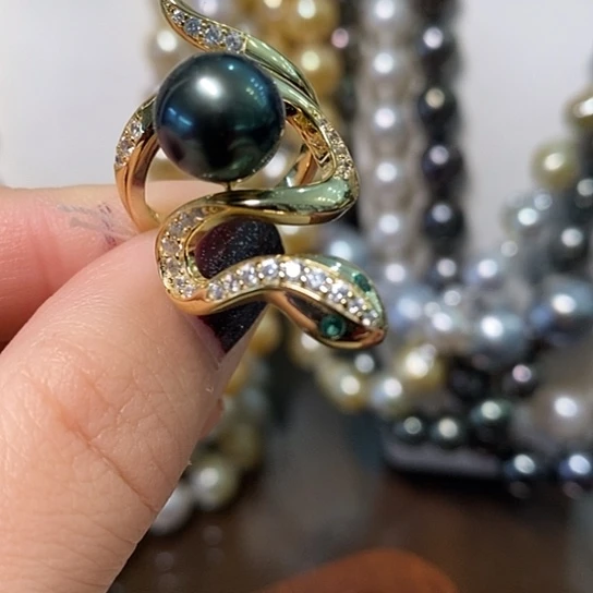 海水珍珠戒指银S925镶嵌10