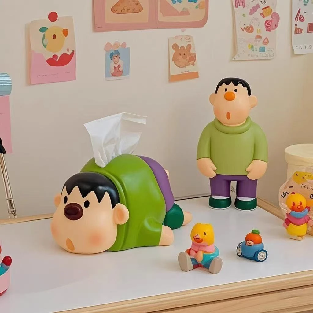 胖虎纸巾盒儿童可爱创意卧室装饰客厅玄关餐桌装饰客厅摆件