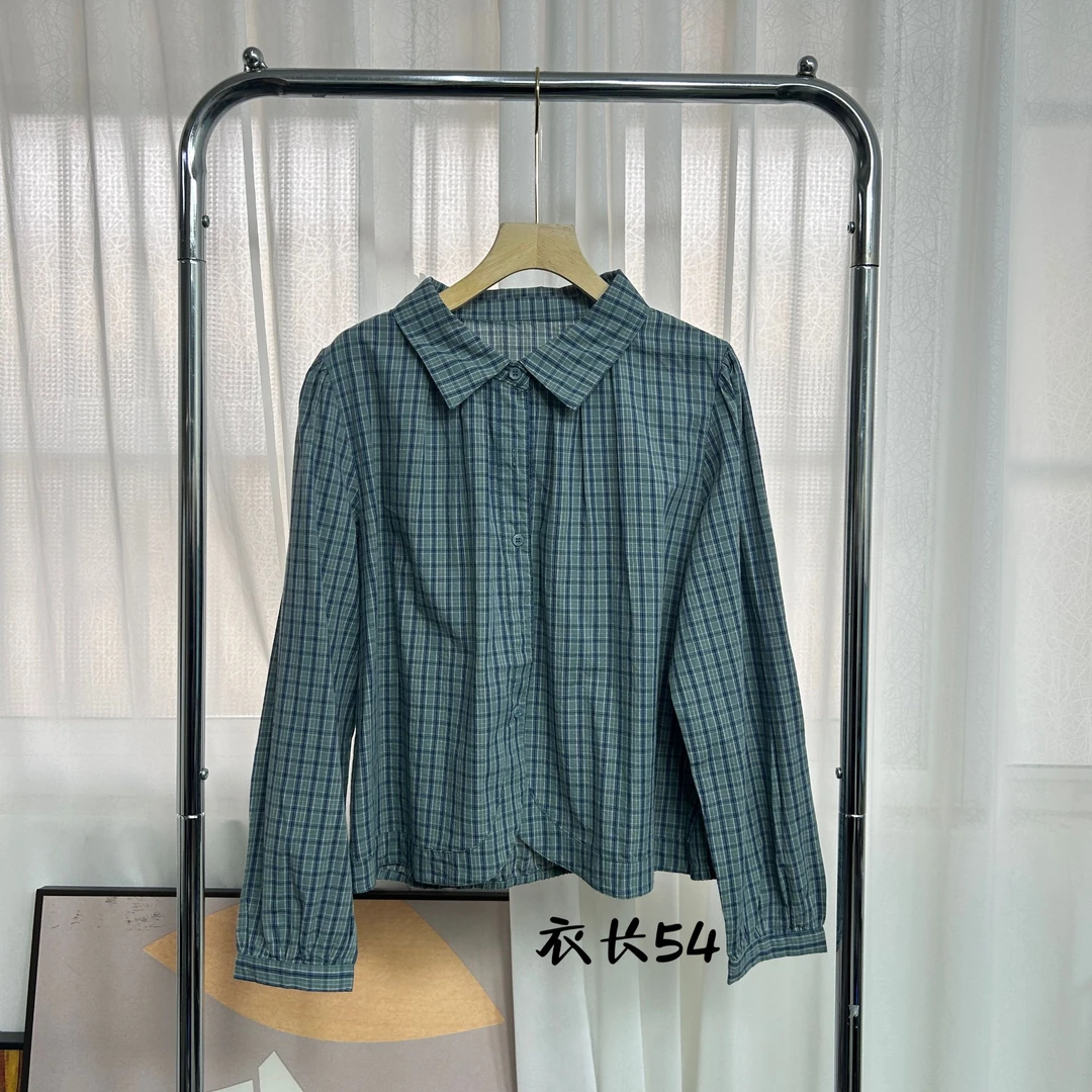 【志玲家】翻领绿格衬衫