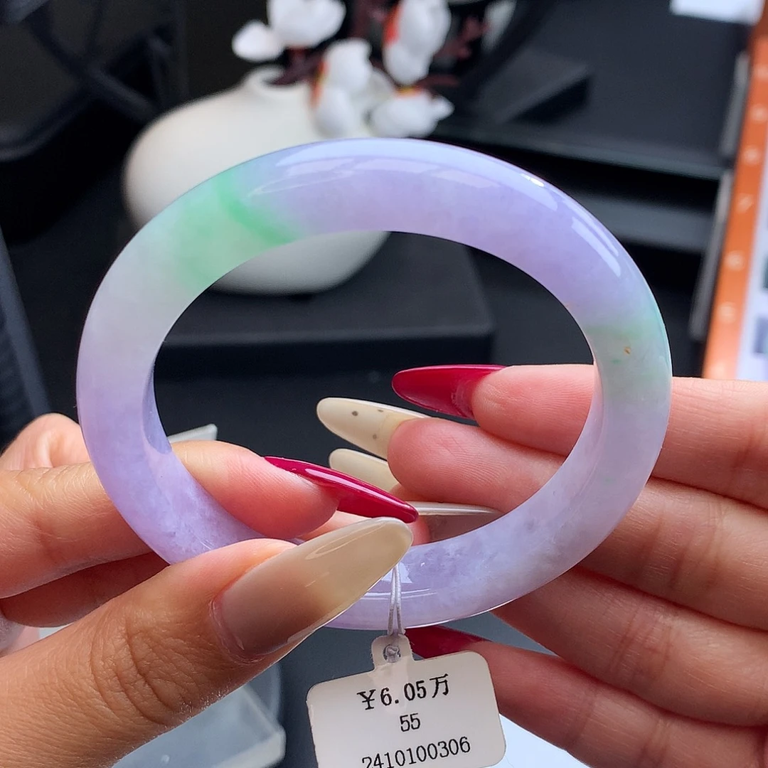 未镶嵌手镯翡翠55正圈春带彩