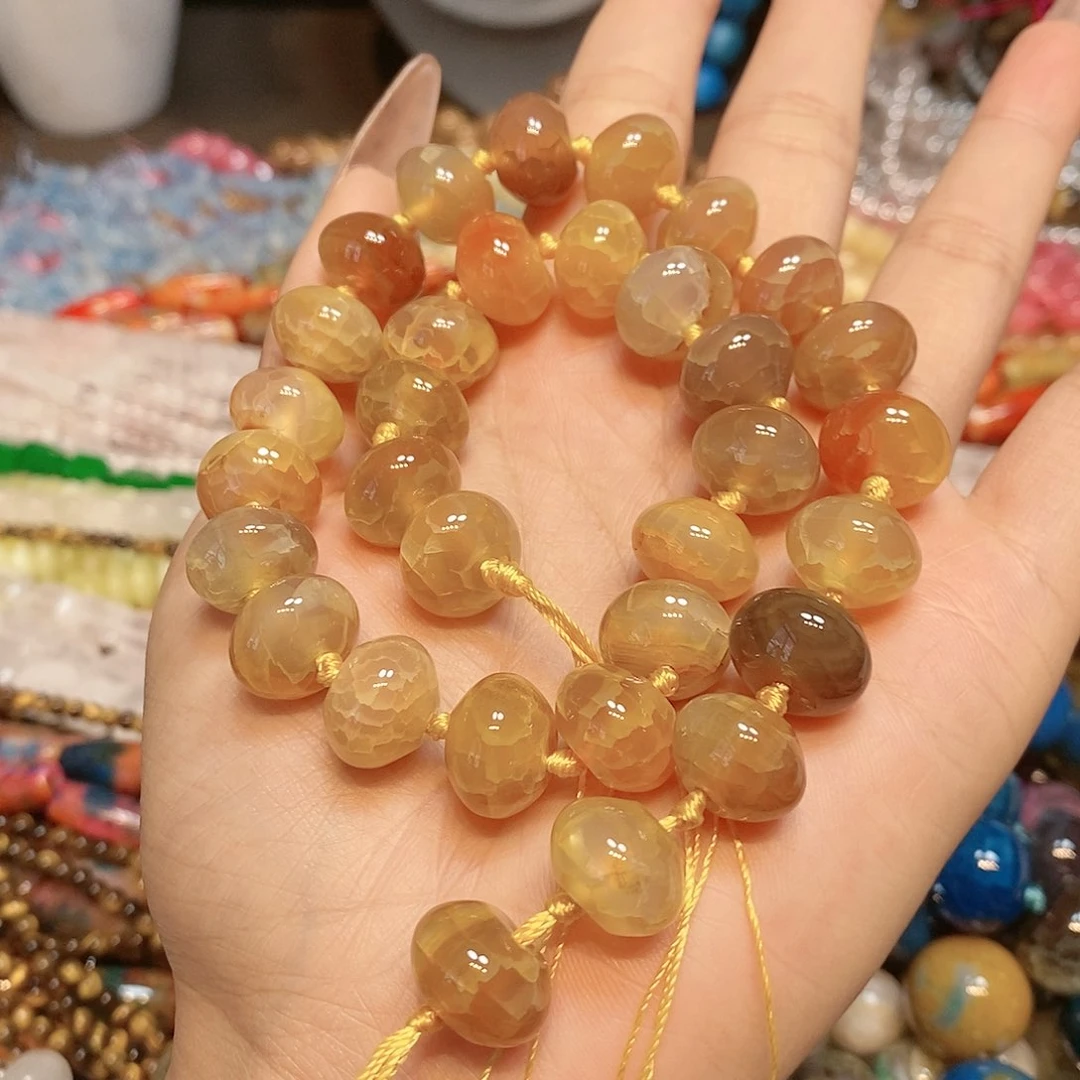 玛瑙/玉髓散珠天然橘黄玛瑙飞碟14mm一条