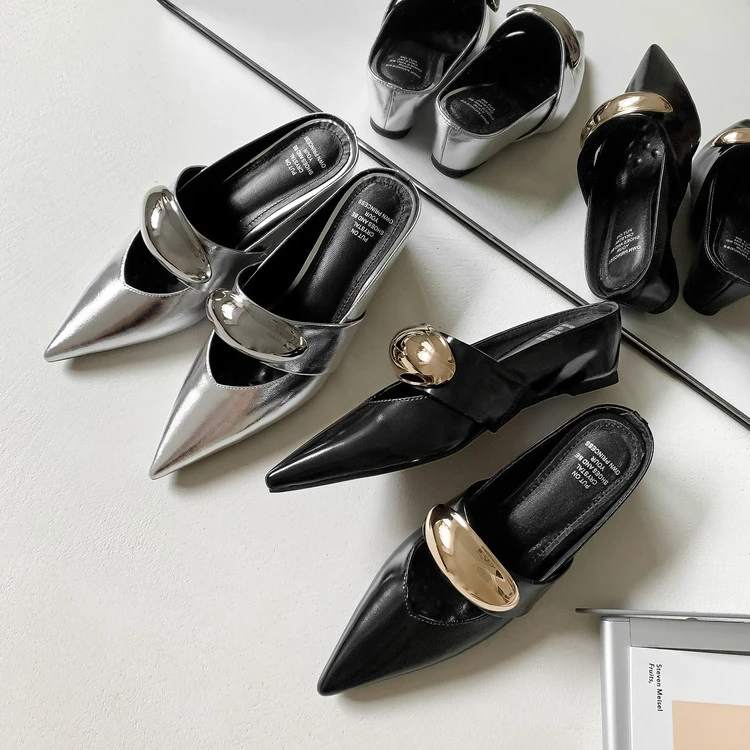 跟高4cm/34-39/坡跟舒适浅口小众包头拖半拖法式春夏凉拖网红高跟