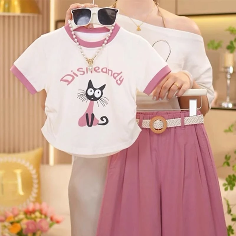 女童短袖套装2025新款夏装薄款衣服夏季女孩阔腿裤两件套CSC2213