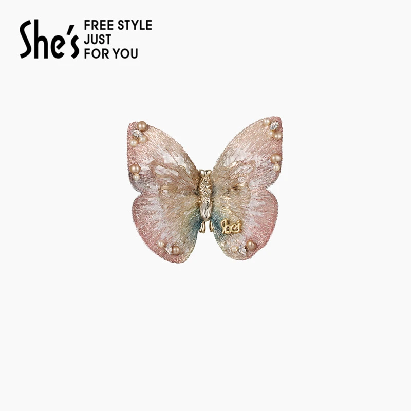 shes茜子自然复刻原创国风刺绣蝴蝶胸针轻奢小众设计感胸花别针女