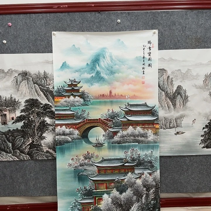 国画手绘国画瑞雪紫阁图
