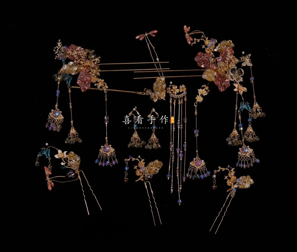 HZ1229喜看优选新娘中式婚礼藕粉色系撞色新娘头饰