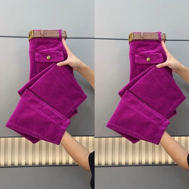 秋冬新款条绒纯色九分哈伦宽松2025时尚百搭灯芯绒休闲裤显瘦洋气