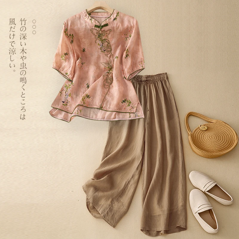 新中式国风减龄套装夏季时尚新款女士妈妈洋气高端衬衫复古两件套