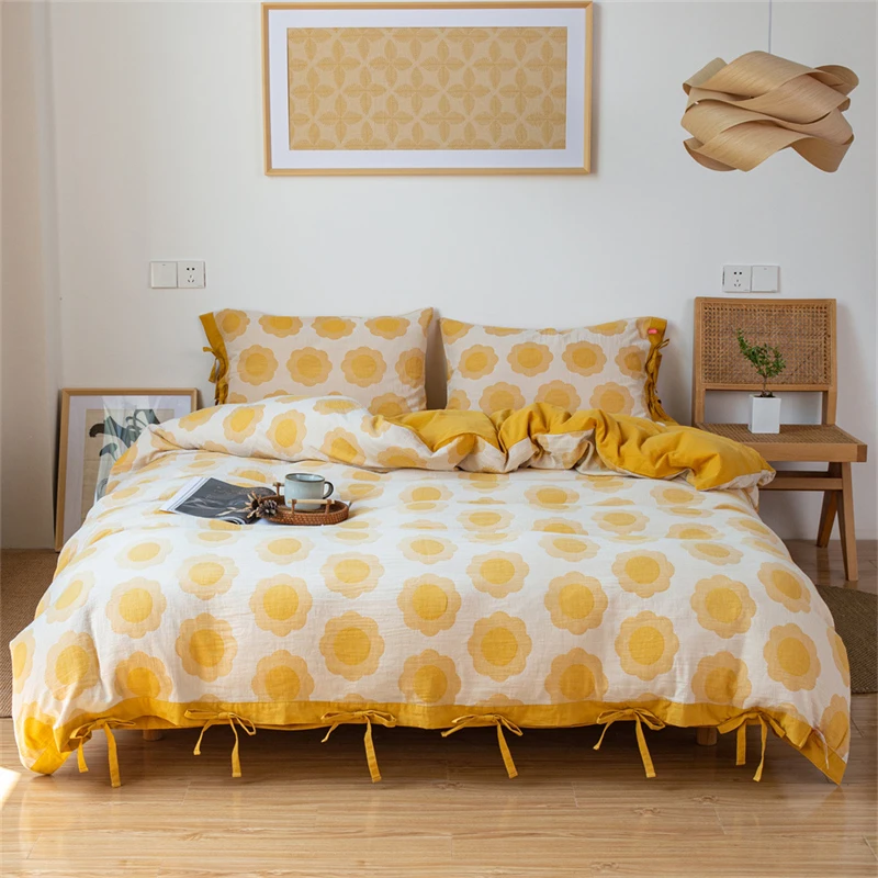 【晴美】全棉水洗棉双层纱色织提花四件套-太阳花全系列