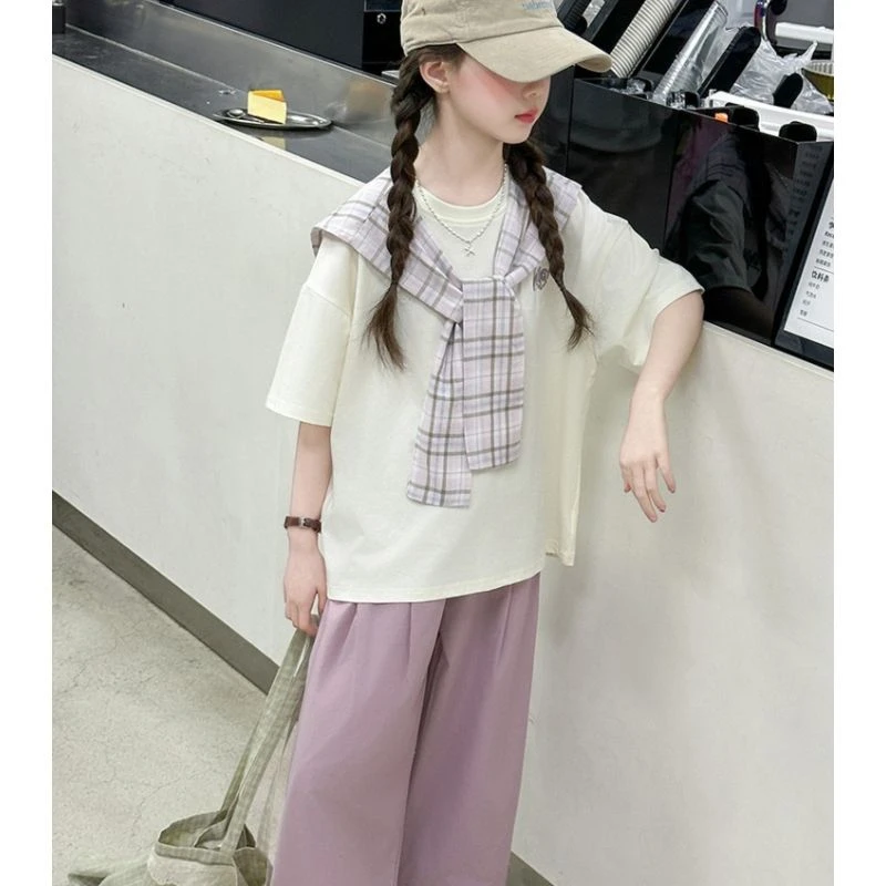 【丫丫童品】2025春季新款大童女童披肩三件套套装-K789