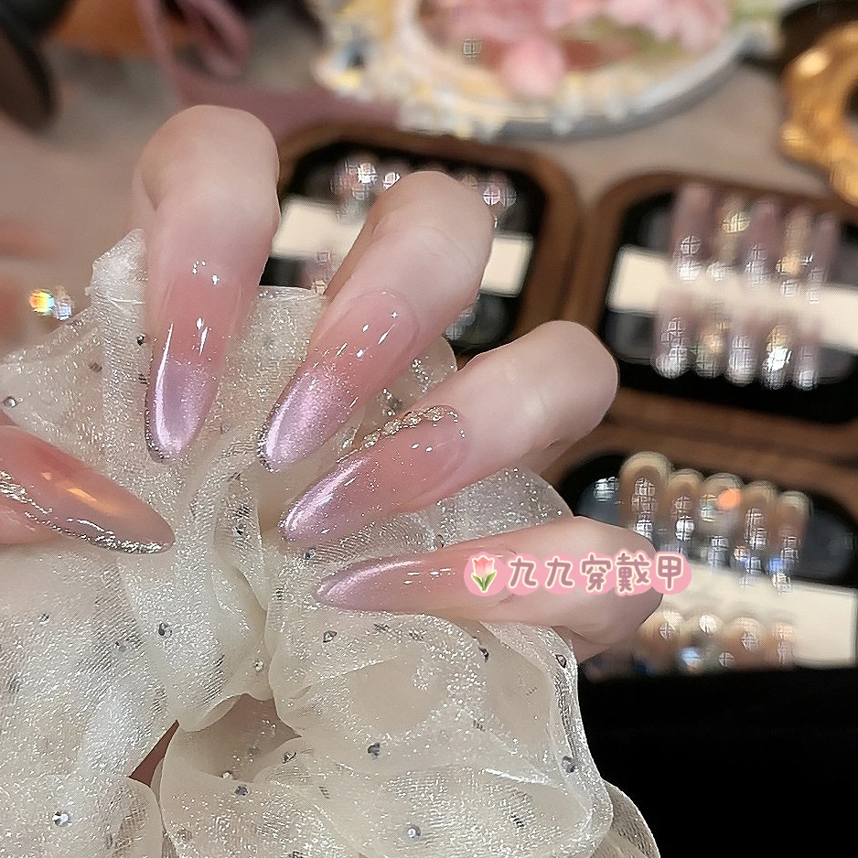 九紫离火 手工穿戴甲春日暗夜紫气质显白光疗美甲可拆卸穿戴甲