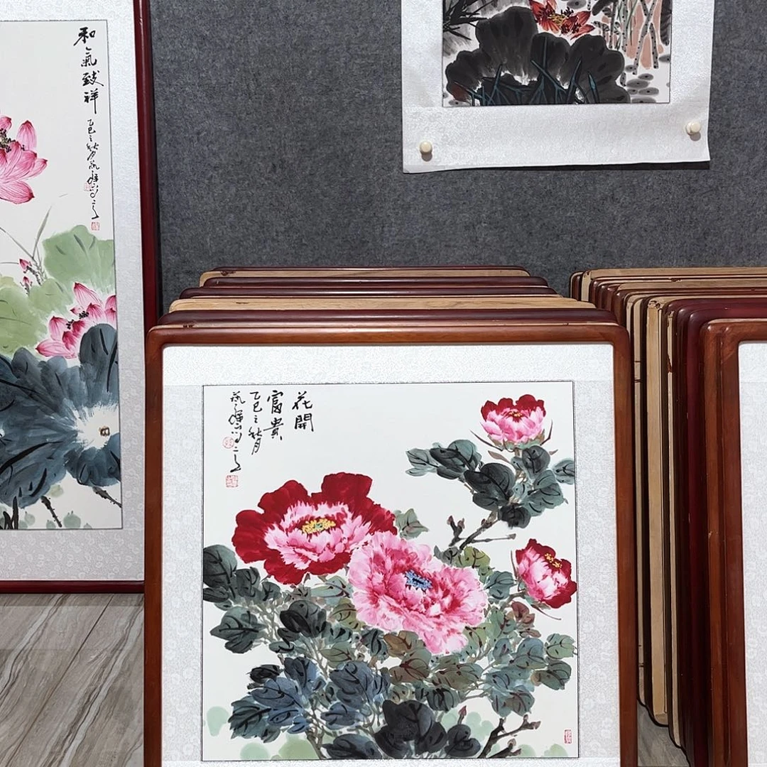 国画书画作品带框63×63