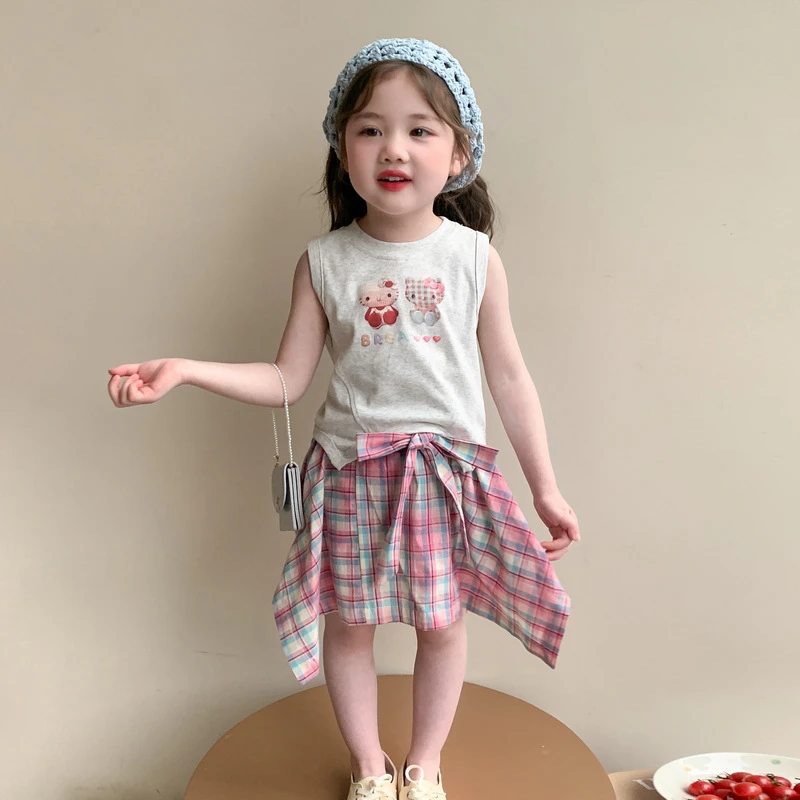 女童套装夏装2025新款儿童洋气无袖背心不规则裙裤两件套小童童装