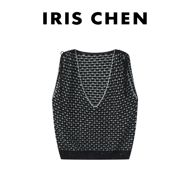【现货】IRIS CHEN 聚光灯 2025秋冬“超幼马海毛羊毛”珠纱针织马甲