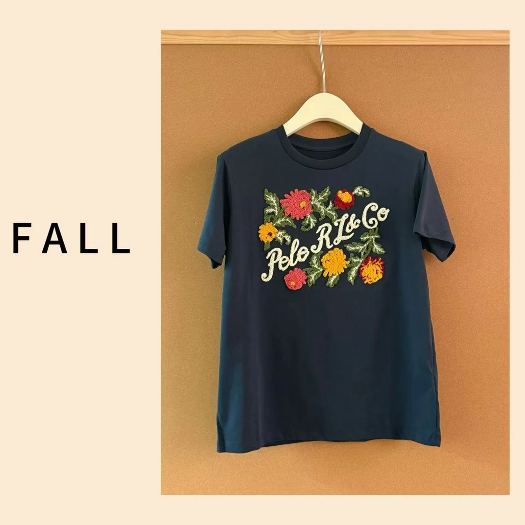 圆领轻奢杂志风T恤个性吸汗休闲植物花卉百搭短袖重工