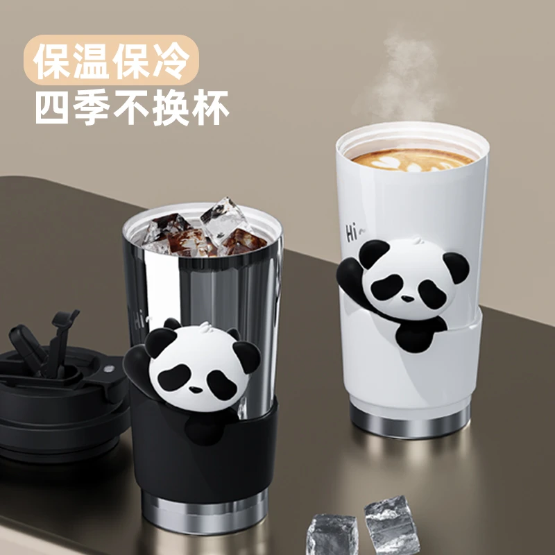 Yanis3撞银立体熊猫双饮吸管杯便携呆萌元素随手杯可爱防摔