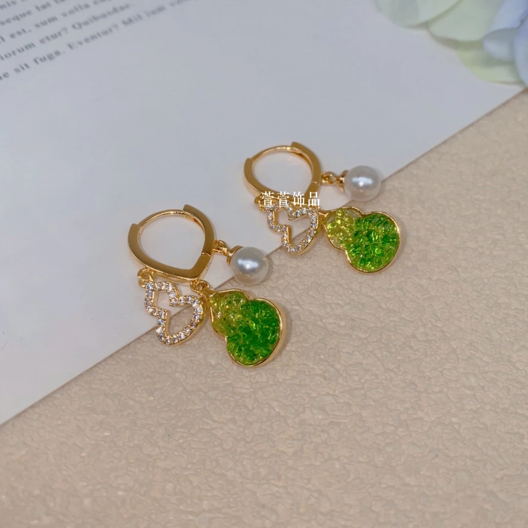 铜合金无非金属耳饰 精致时尚气质百搭设计感绿色葫芦耳环0474