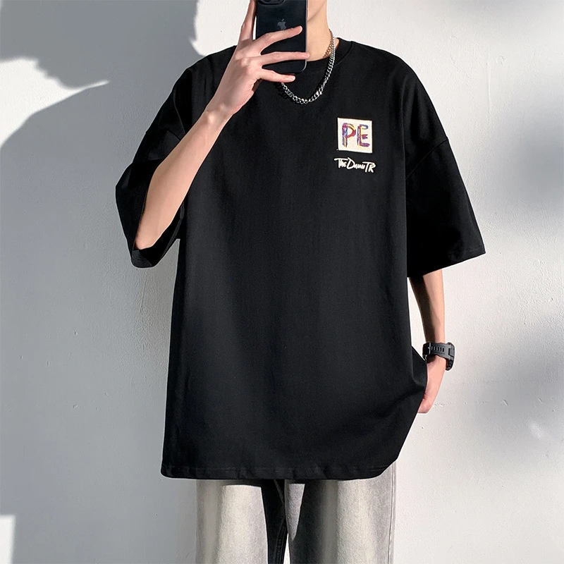 纯棉短袖男士夏季2024年新款宽松t恤潮牌刺绣透气休闲百搭上衣服