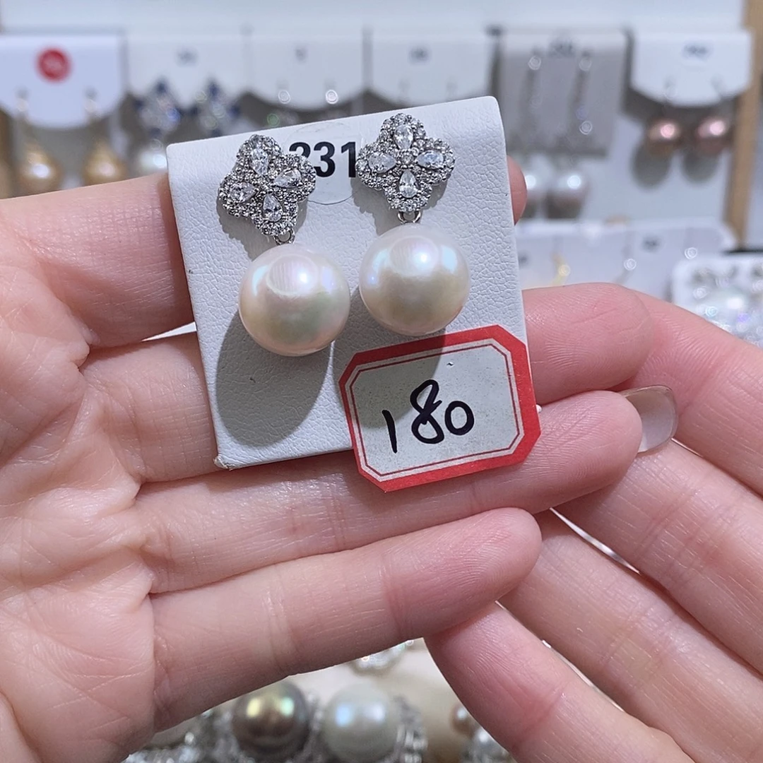 耳饰银S925镶嵌淡水珍珠w12.3