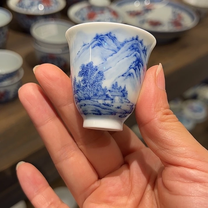 怡琅柴窑手工手绘山水杯
