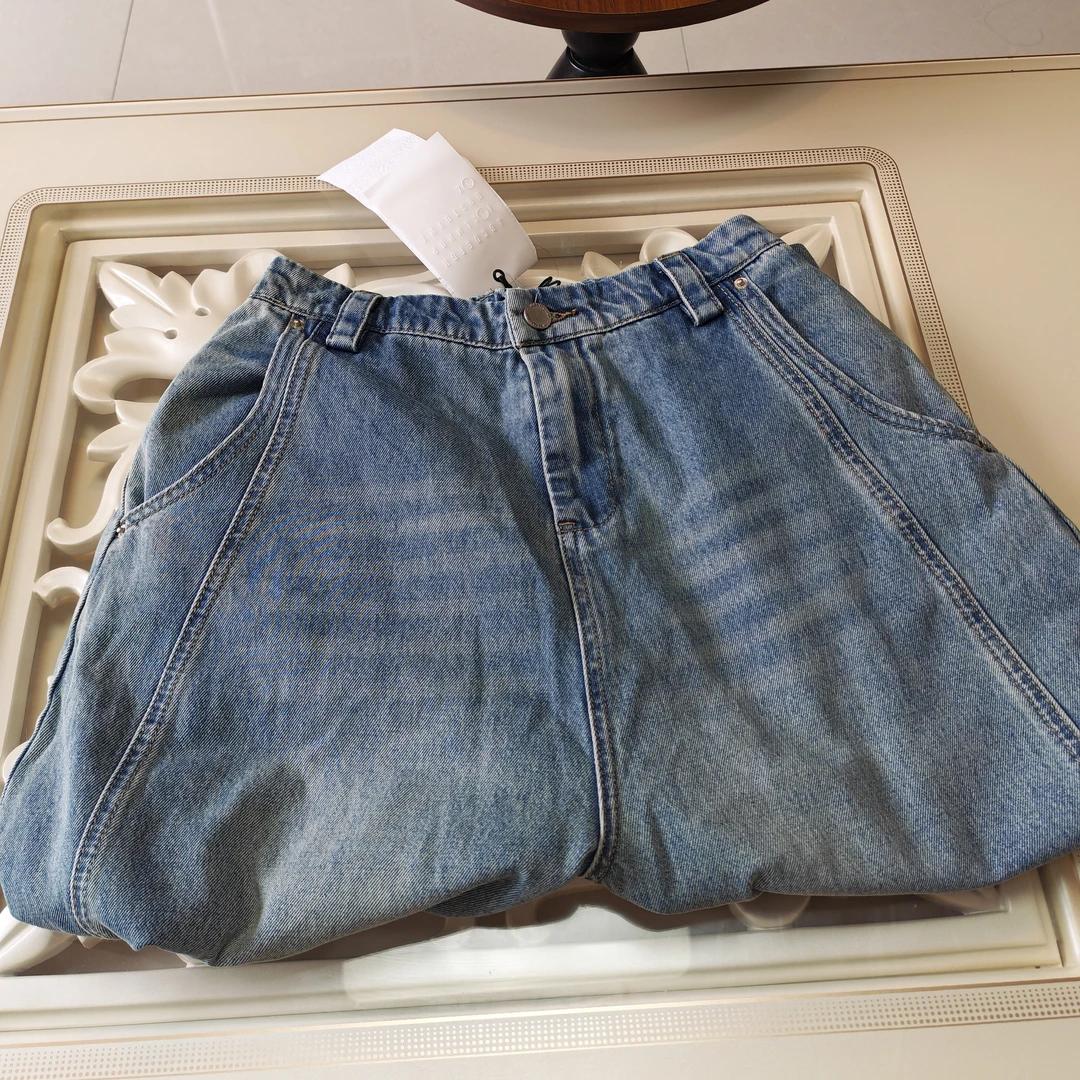 阔腿裤做旧休闲松紧腰水洗宽松夏季弯刀裤牛仔裤显瘦