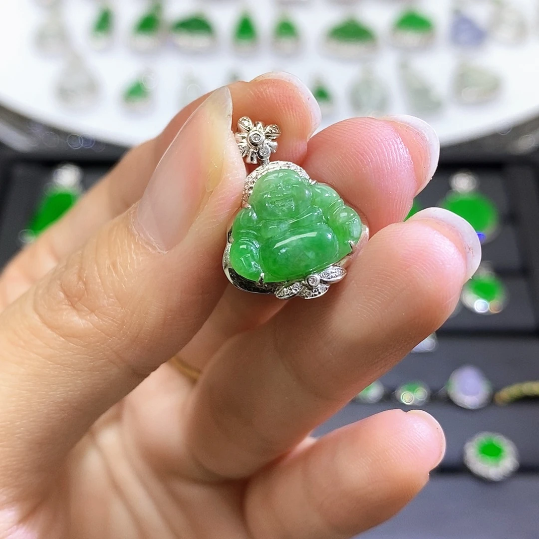 翡翠18K金镶嵌吊坠(不含链)