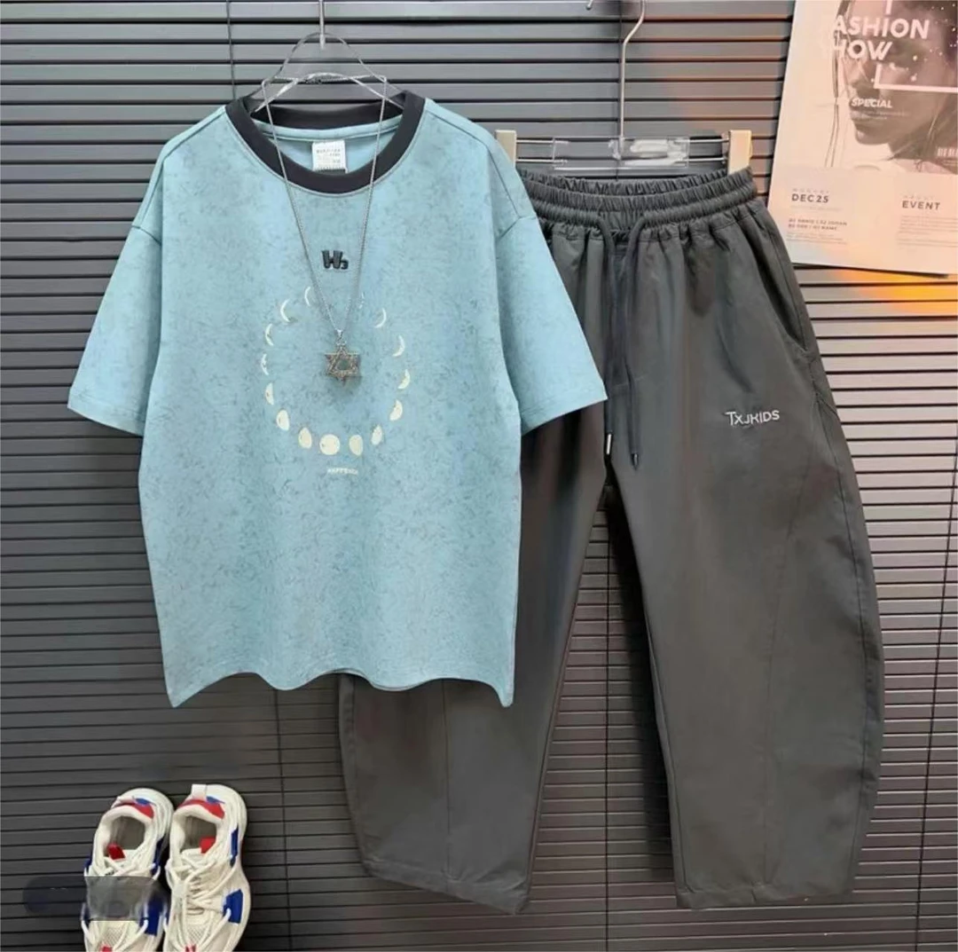 男童夏季新款短袖T恤2025中大童蜡染刺绣洋气时尚韩版宽松上衣潮