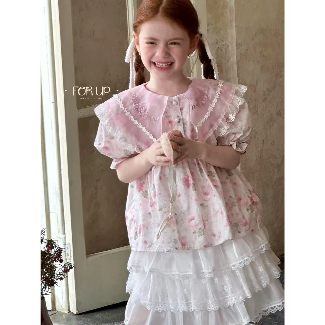 【现货】252-FU-85126芍药粉法式芙甜庄园花朵刺绣上衣