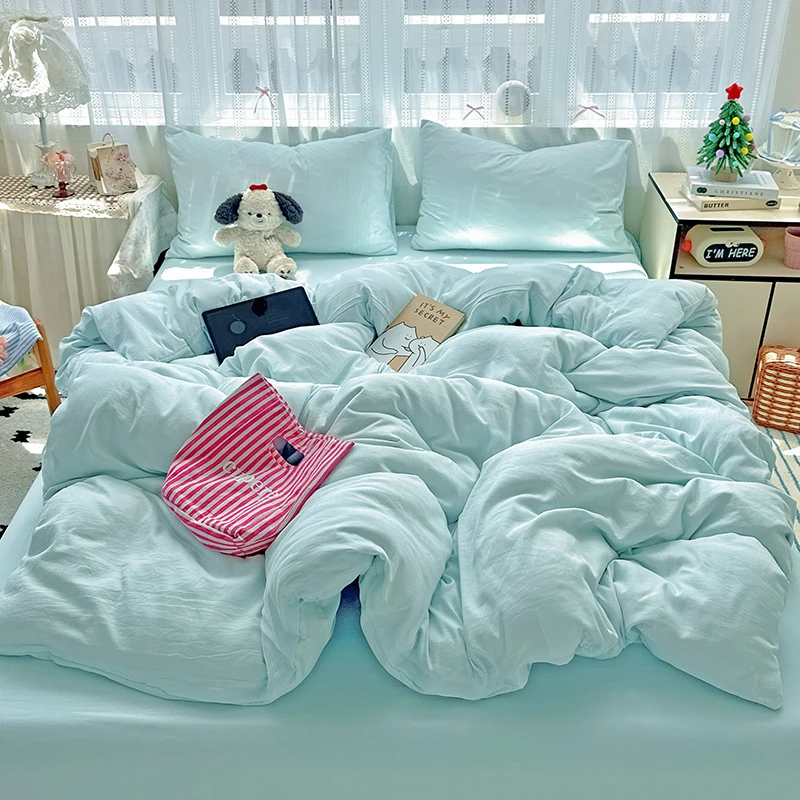 小清新撞色ins风四件套简约套件学生宿舍上下铺被套三件枕套床单