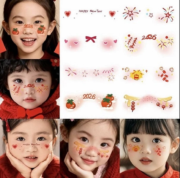 【蜡笔】2026跨年除夕妆容脸贴纹身贴国风可爱防水贴纸驾车个人用品