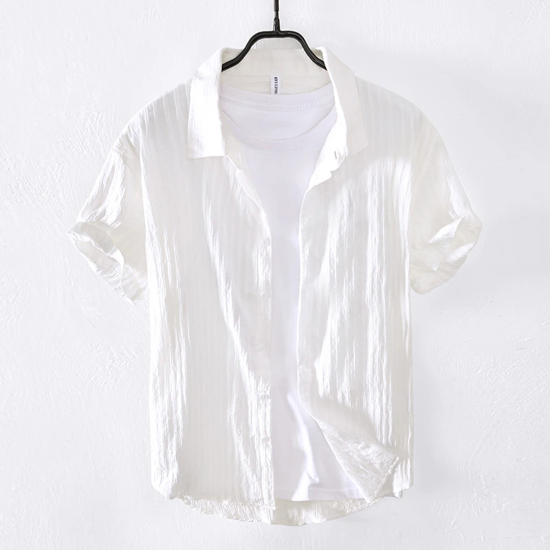 Cebrodz男士短袖衬衫夏季薄款冰丝寸衣高级纯色百搭寸衫休闲衬衣