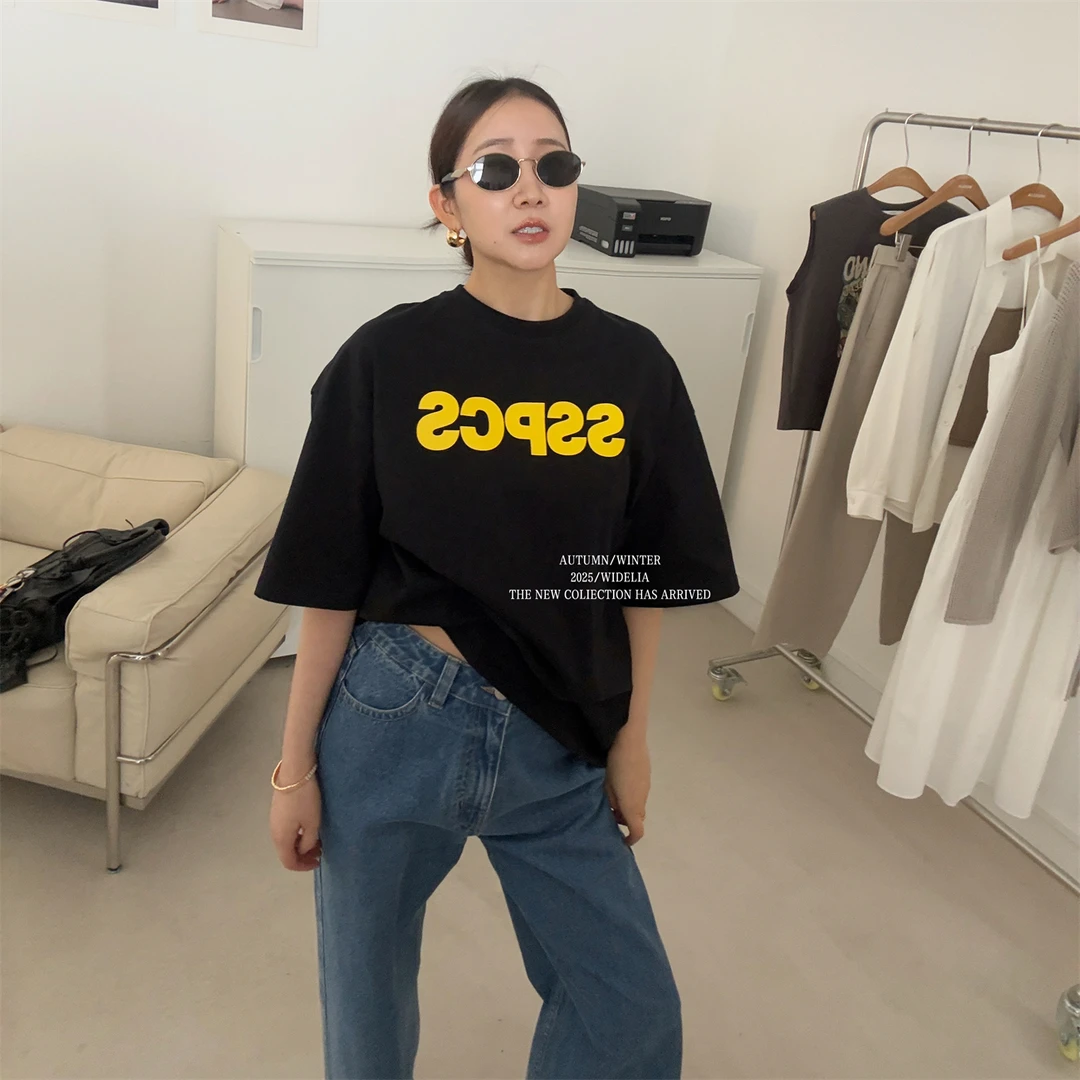 widelia夏季7292韩版潮牌T时尚潮流宽松大版T显瘦印花情侣短袖t恤