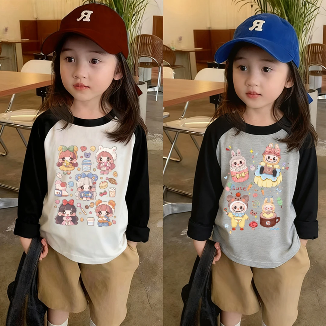 现货儿童纯棉T恤女童插肩帅气春秋款百搭长袖中小童外穿上衣宝宝A