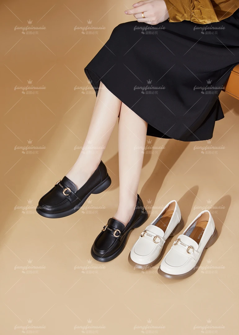 【翘颜品牌】厚底软皮真皮时尚百搭圆头乐福鞋女复古英伦风809