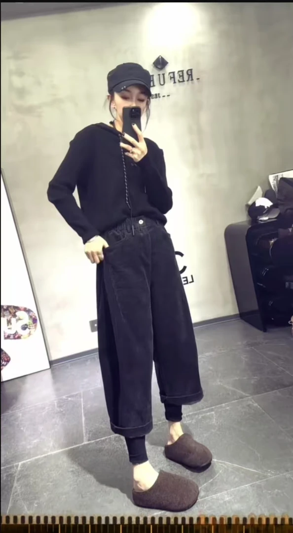 裤子阔腿裤设计师秋季休闲风女装黑色