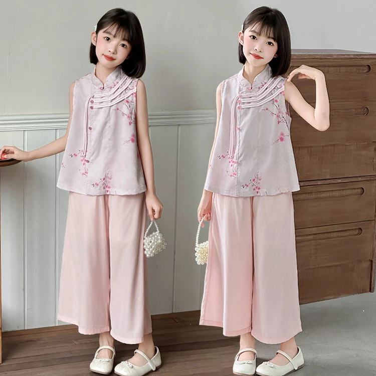 女童夏季新中式套装2025新款儿童汉服童装女孩夏装女大童国风衣服